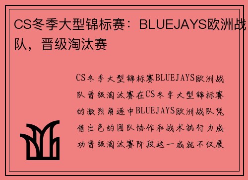 CS冬季大型锦标赛：BLUEJAYS欧洲战队，晋级淘汰赛