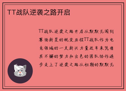 TT战队逆袭之路开启