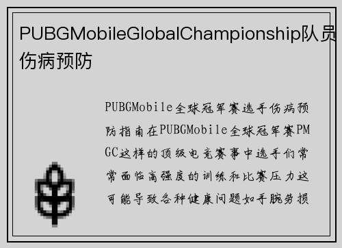 PUBGMobileGlobalChampionship队员伤病预防